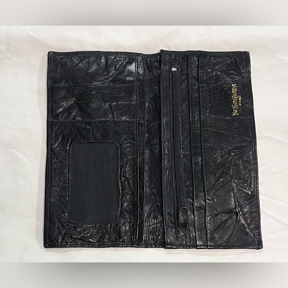 VINTAGE Yves Saint Laurent YSL Calf Leather Crinkle Bifold Wallet Antique Rare - Picture 7 of 15